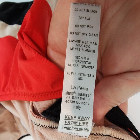 La Perla Underwire One Piece Swimsuit Red Pink Black Mesh Chevron Swimsuit 32C - Picture 12 of 14